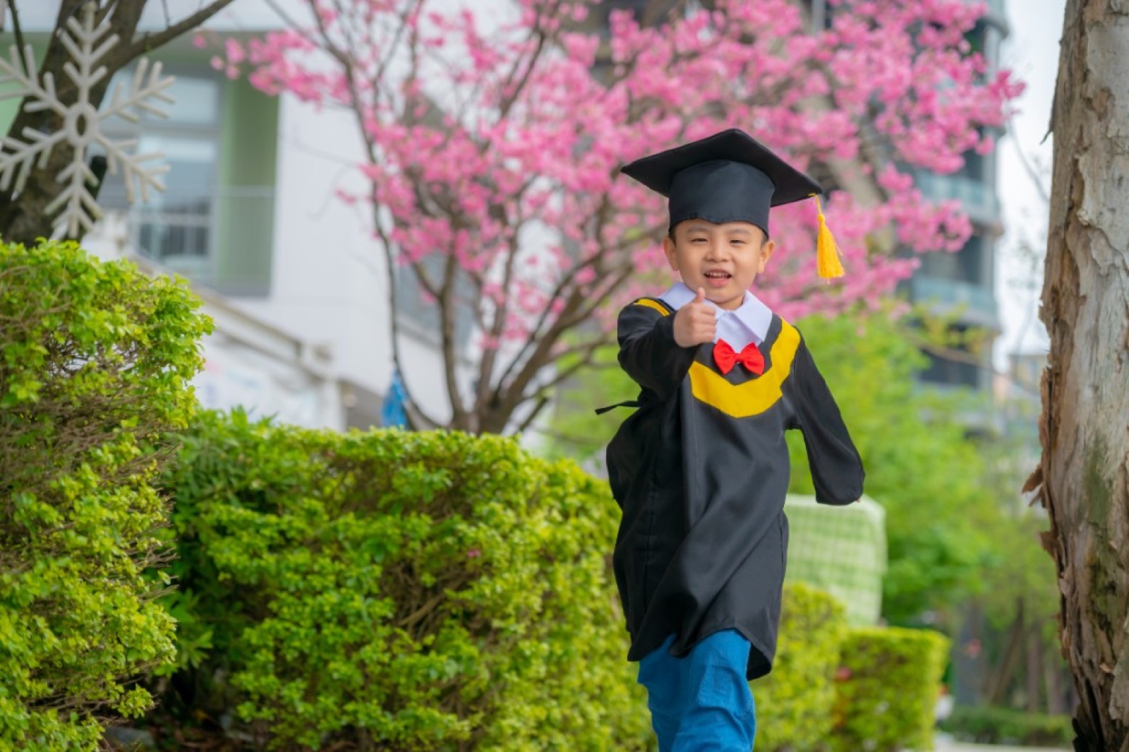幼兒園畢業照 校園情境牽手上學
